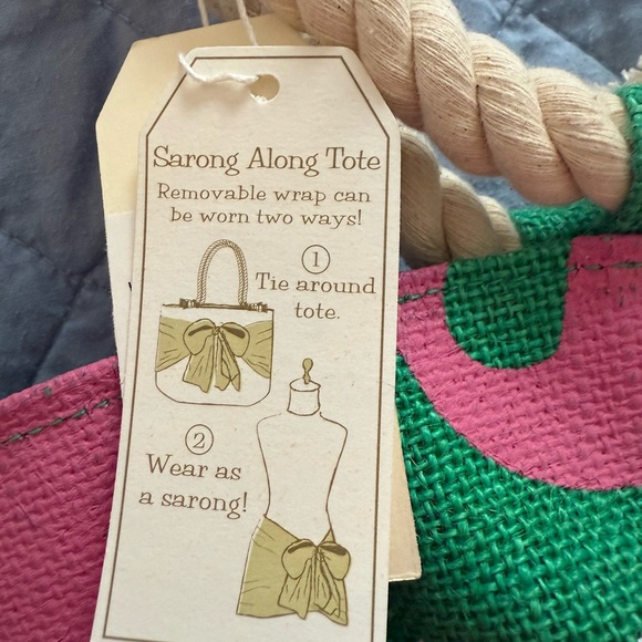 NWT Mud Pie Whale Sarong Along Vibrant Pink and Green Whale Tote Bag - Picture 4 of 8